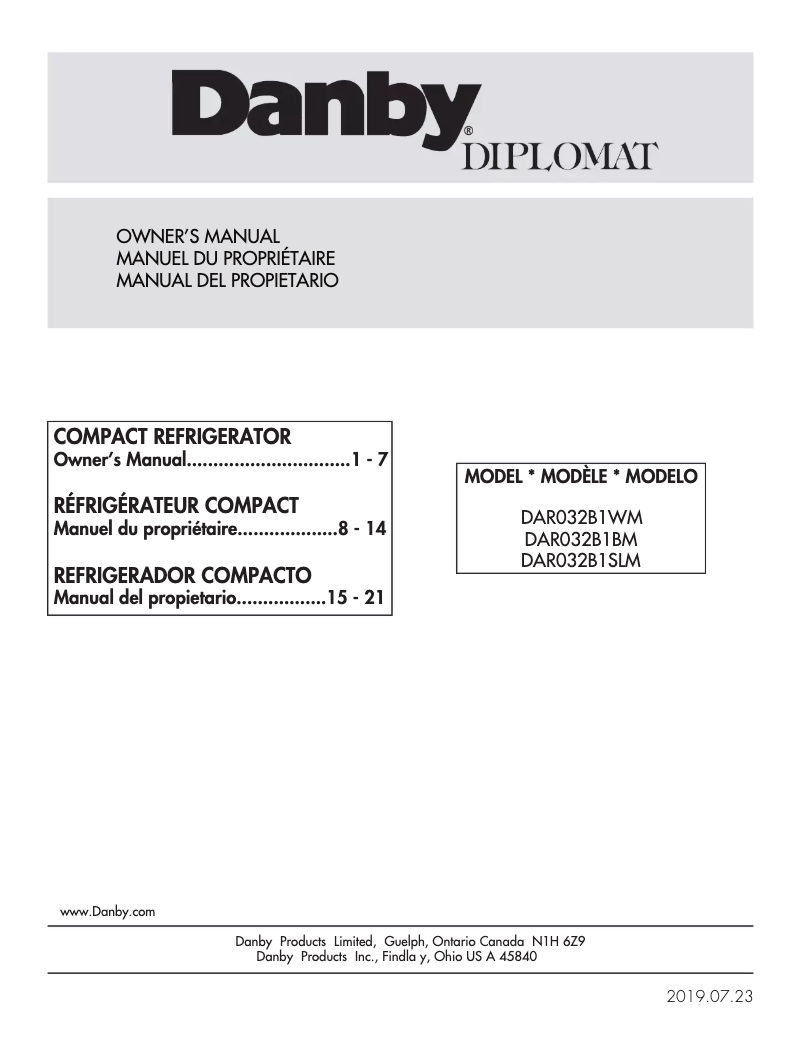 Page 1 de la notice Mode d'emploi Danby DAR032B1WM