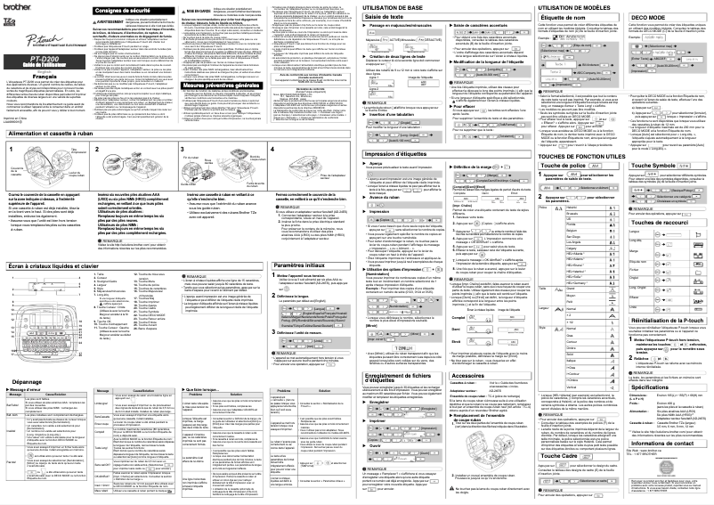 Page 1 de la notice Manuel utilisateur Brother PT-D200