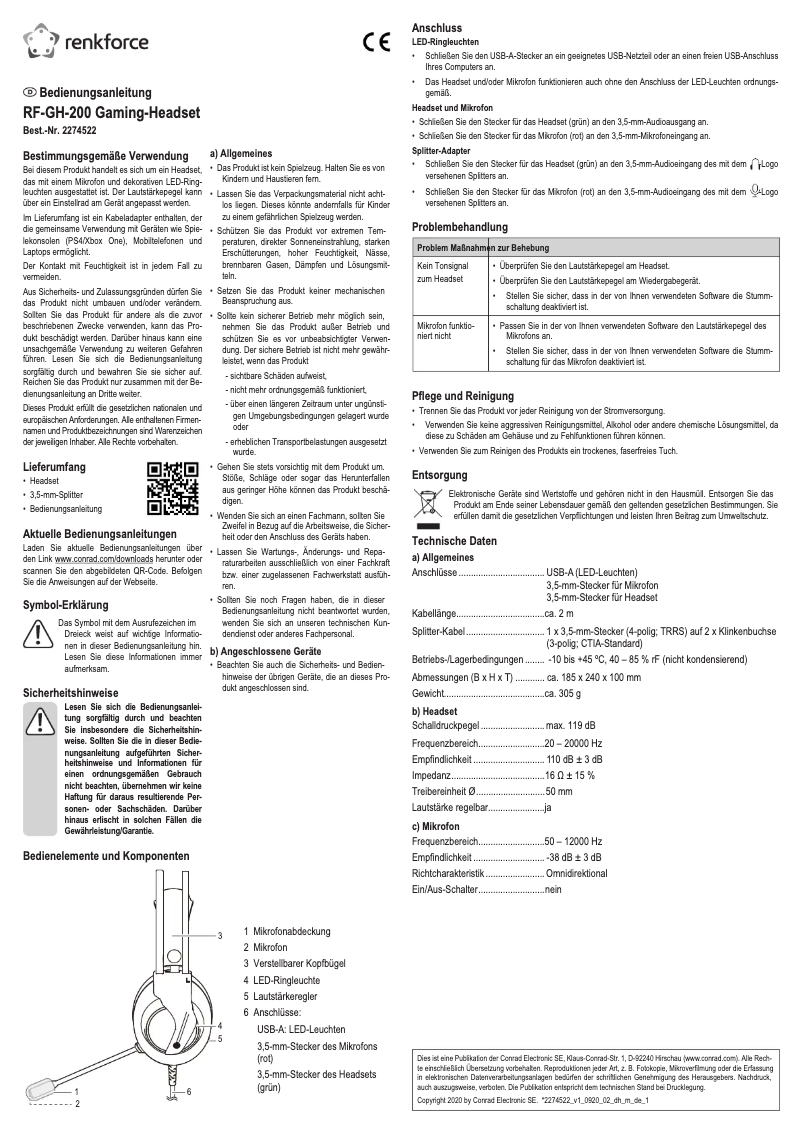 Page 1 de la notice Manuel utilisateur Renkforce RF-GH-200