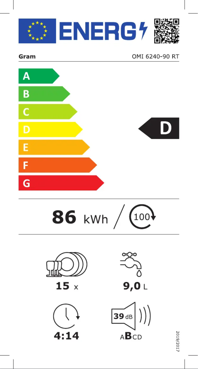 Page 1 de la notice Label énergétique Gram OMI 6240-90 RT