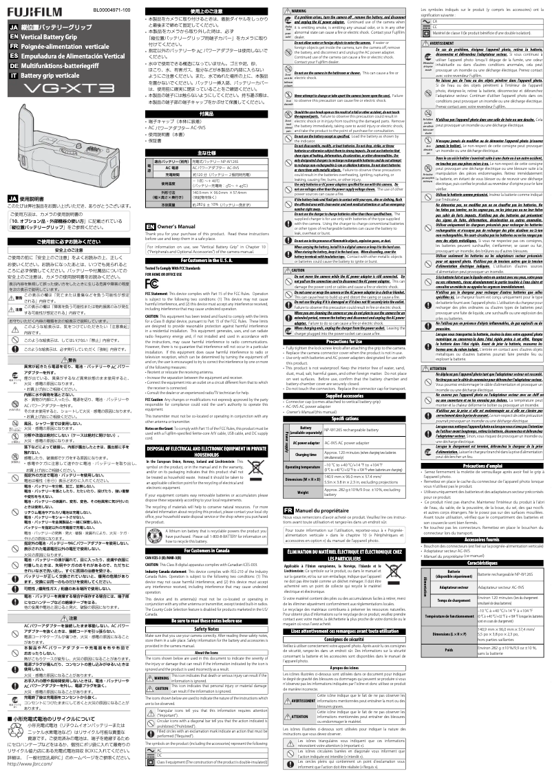 Page 1 of the manual User Manual Fujifilm VG-XT3