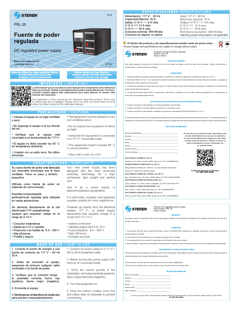 Page 1 de la notice Manuel utilisateur Steren PRL-25