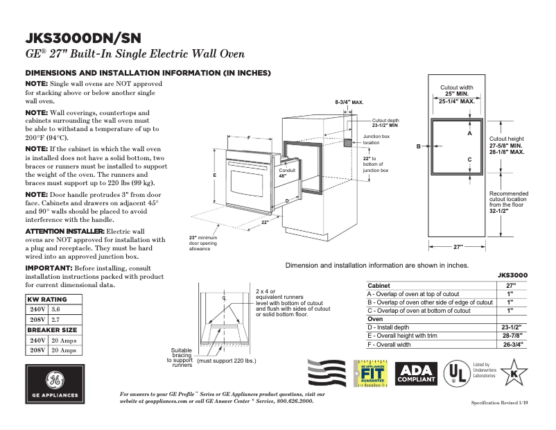 Página 1 del manual Ficha técnica GE JKS3000SNSS