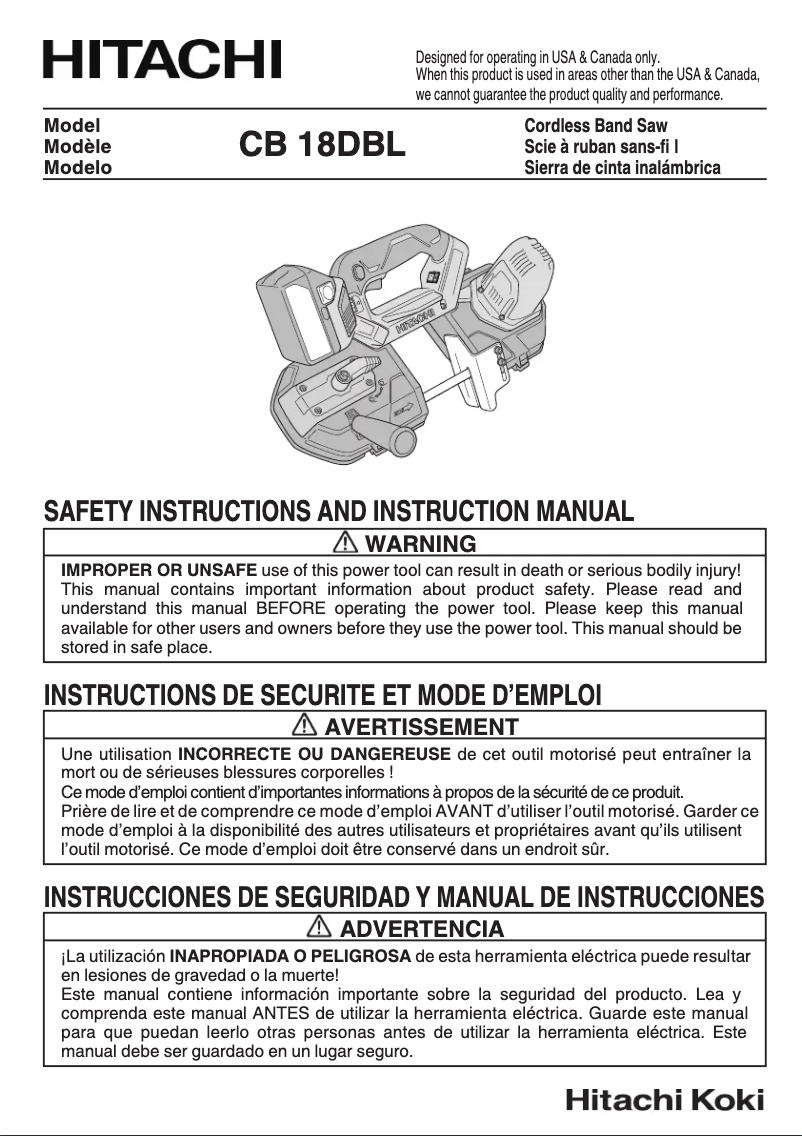 Page 1 de la notice Manuel utilisateur Hitachi CB18DBLP4
