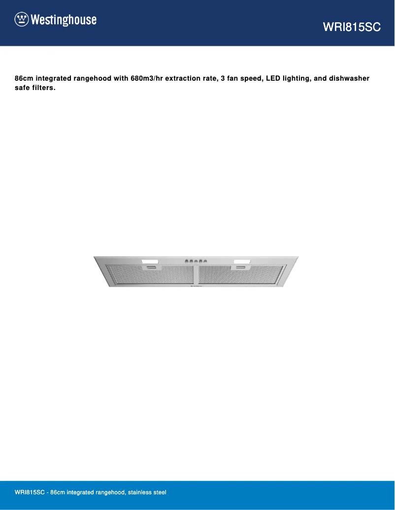 Page 1 de la notice Fiche technique Westinghouse WRI815SC