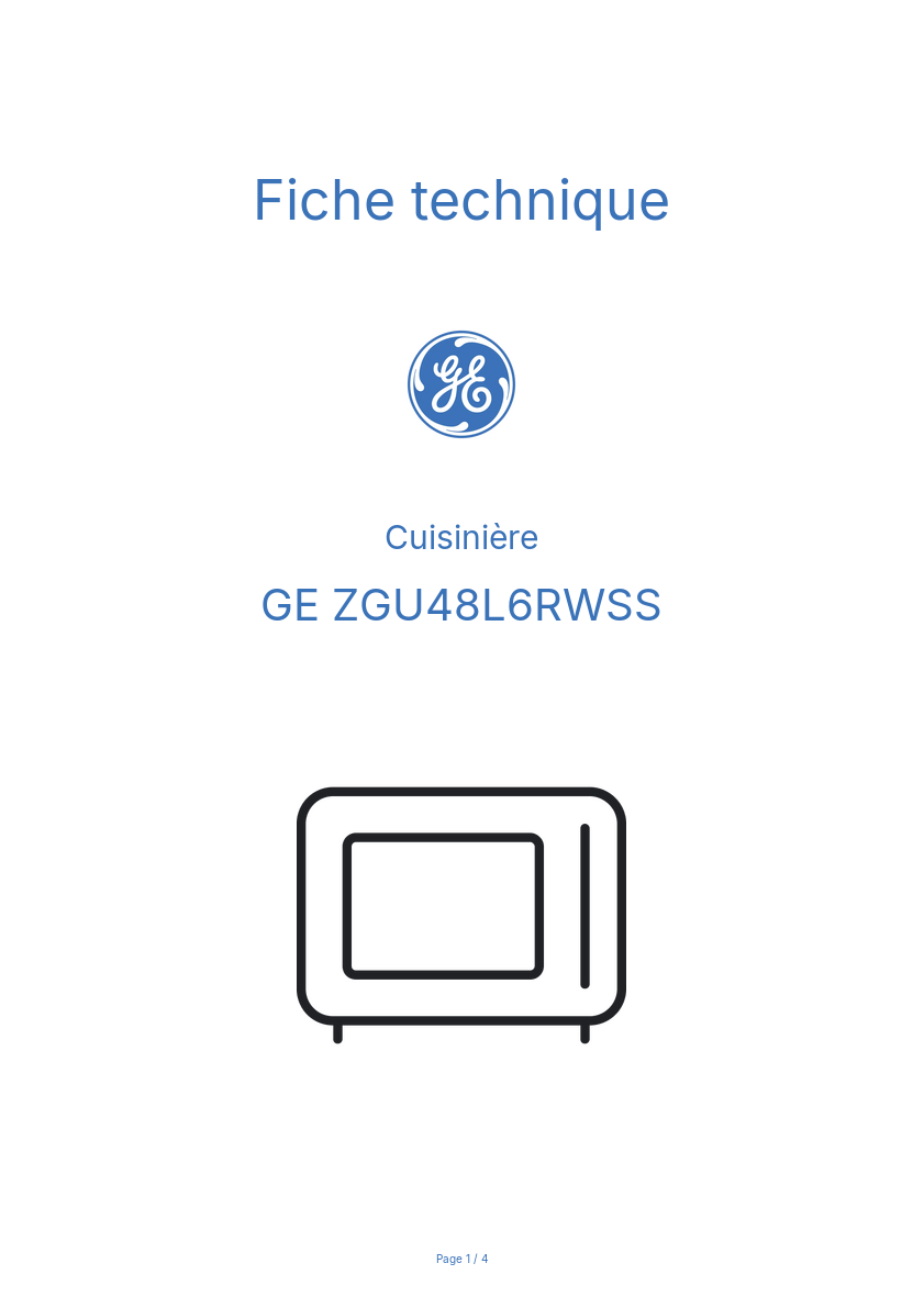 Page 1 de la notice Fiche technique GE ZGU48L6RWSS