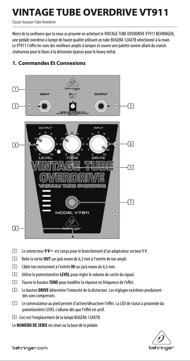Página 1 del manual Manual de usuario Behringer Vintage Tube Overdrive VT911