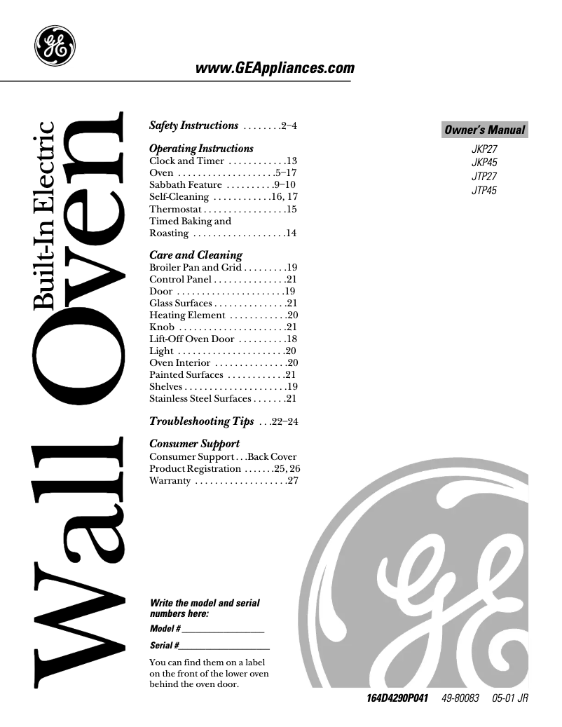 Page n°1 - Manuel d'utilisation et d'entretien GE JTP27WDWW