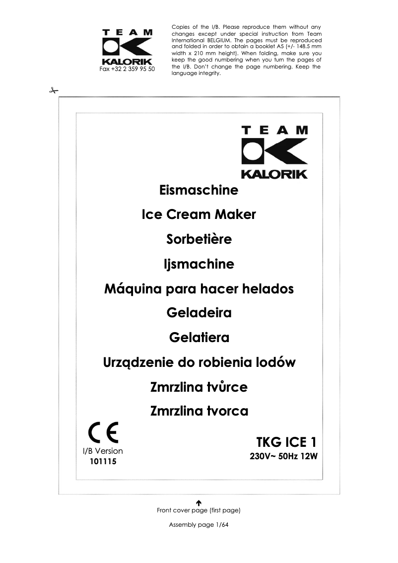 Page 1 de la notice Manuel utilisateur Team TKG ICE 1