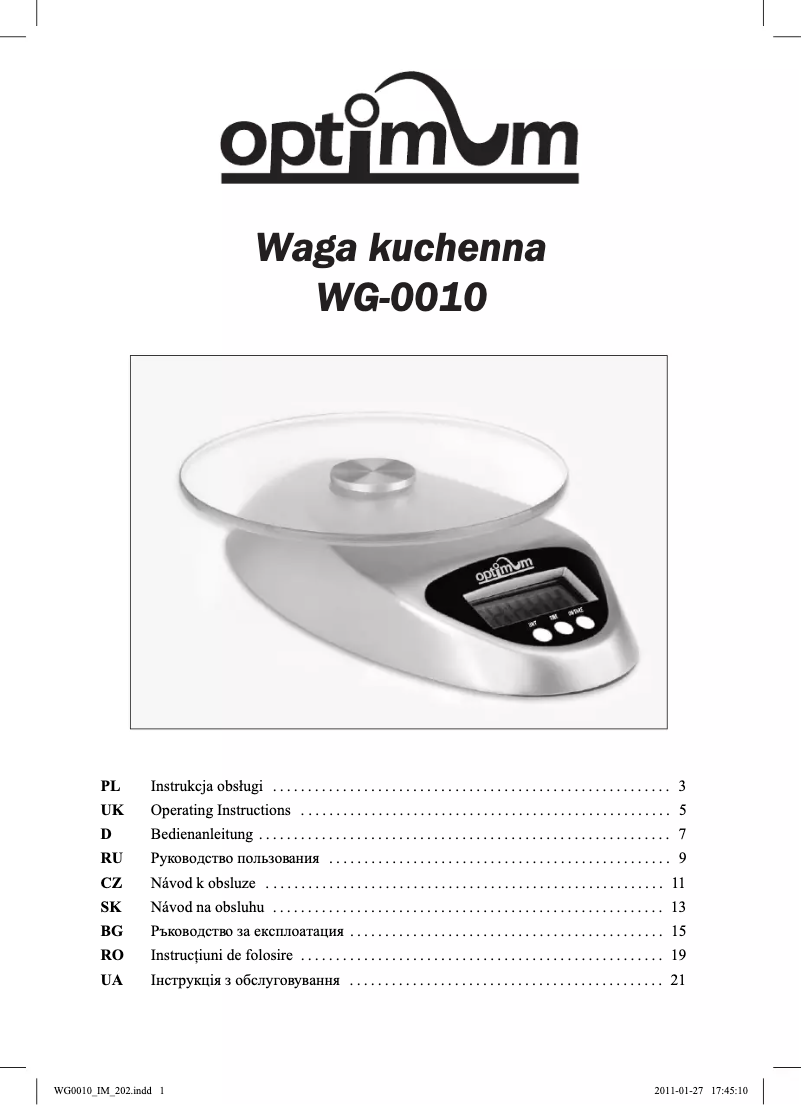 Page 1 de la notice Manuel utilisateur Optimum WG-0010
