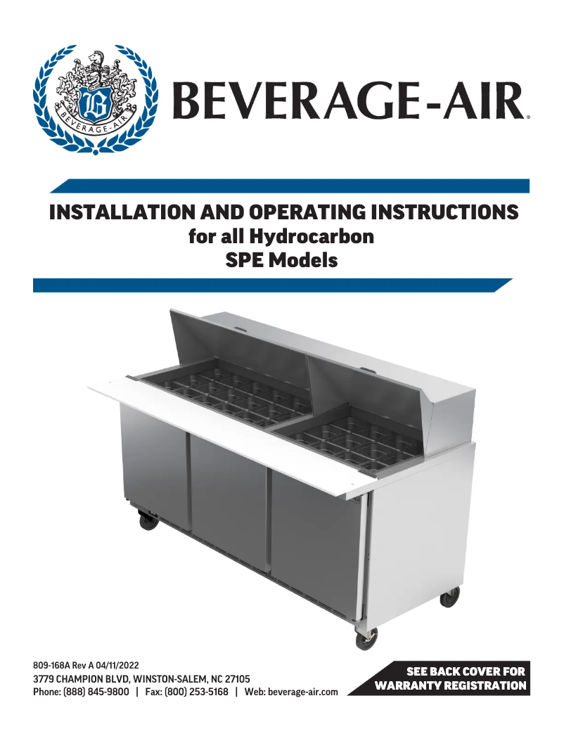 Page 1 de la notice Manuel utilisateur Beverage-Air SPED72HC-30M-6-CL