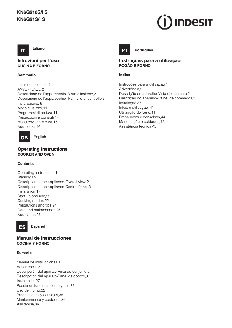 Page n°1 - Manuel utilisateur Indesit KN6G21S(X)/I S