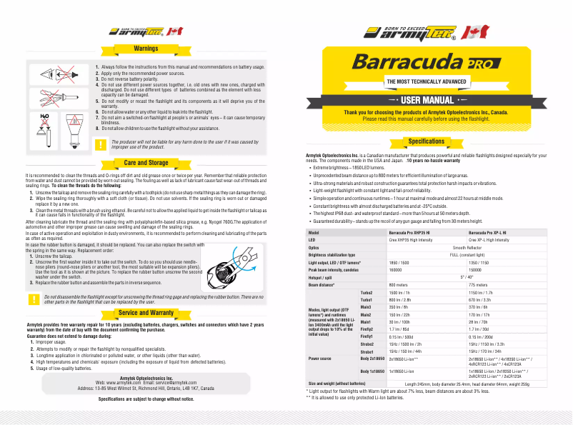 Page 1 de la notice Manuel utilisateur ArmyTek Barracuda Pro v2