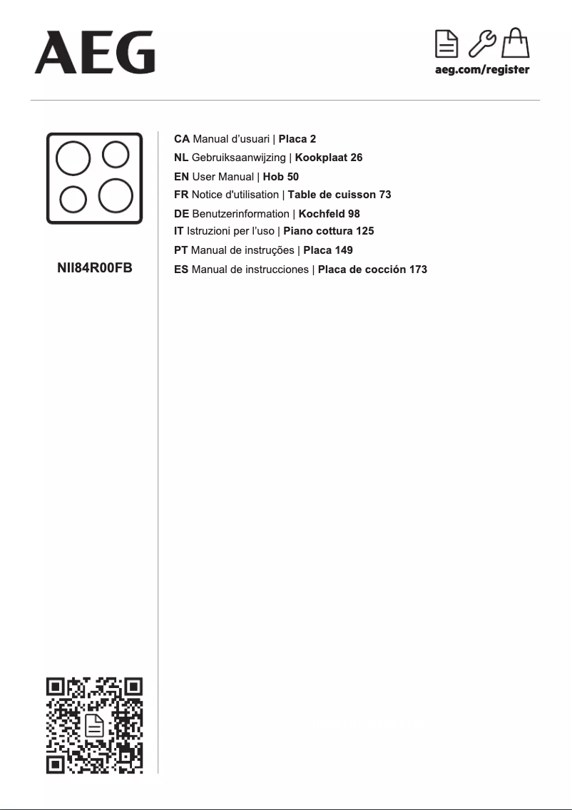 Page 1 de la notice Manuel utilisateur AEG NII84R00FB