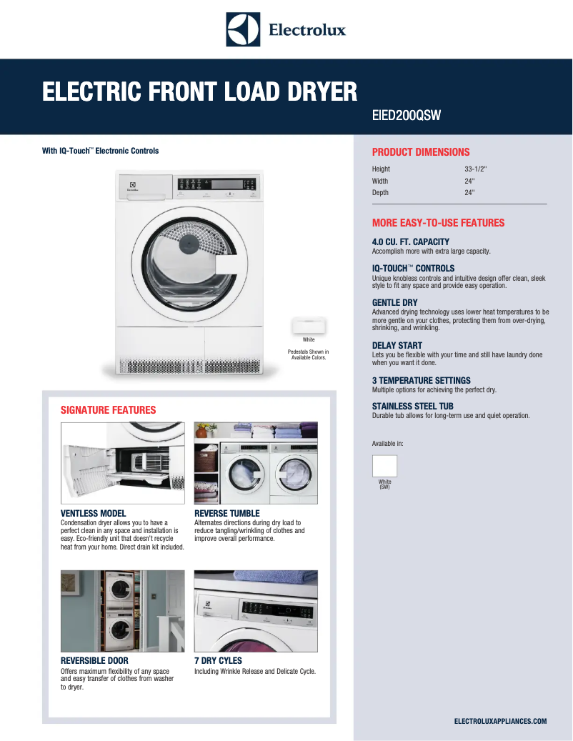 Página 1 del manual Ficha técnica Electrolux EIED200QS