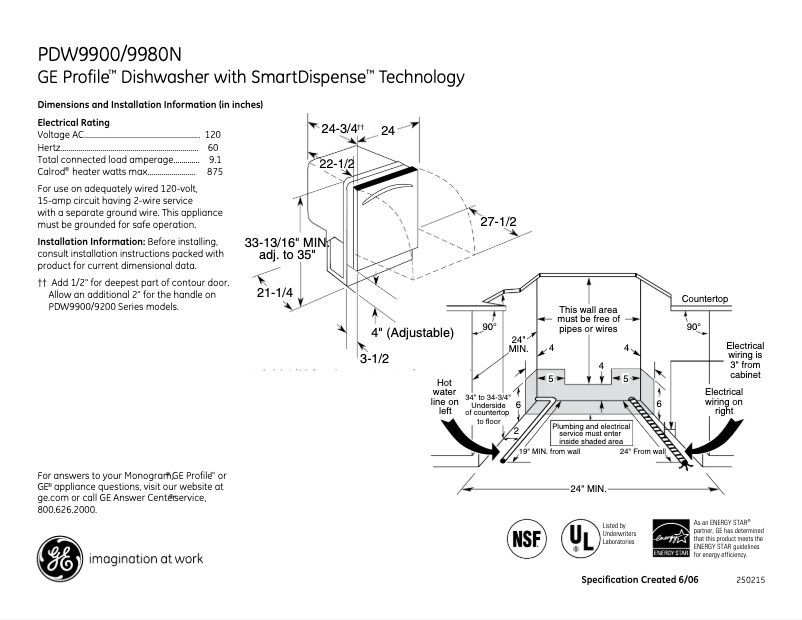 Page n°1 - Fiche technique GE Profile PDW9980NSS
