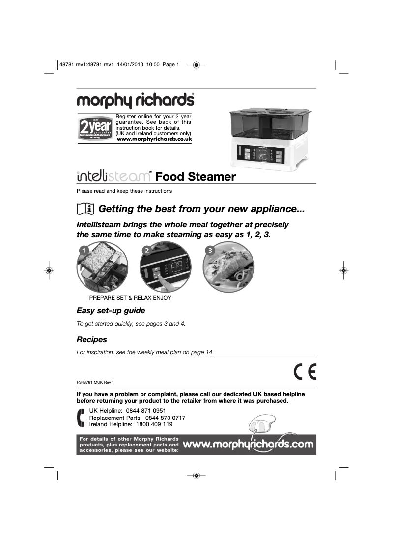 Page 1 de la notice Manuel utilisateur Morphy Richards 48781