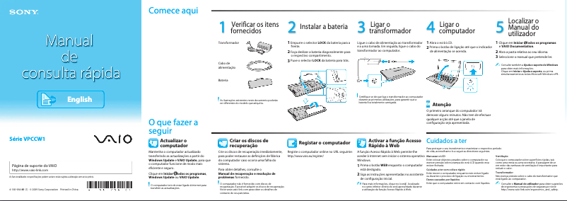Page 1 de la notice Guide d'installation Sony Vaio VPCCW1S1E