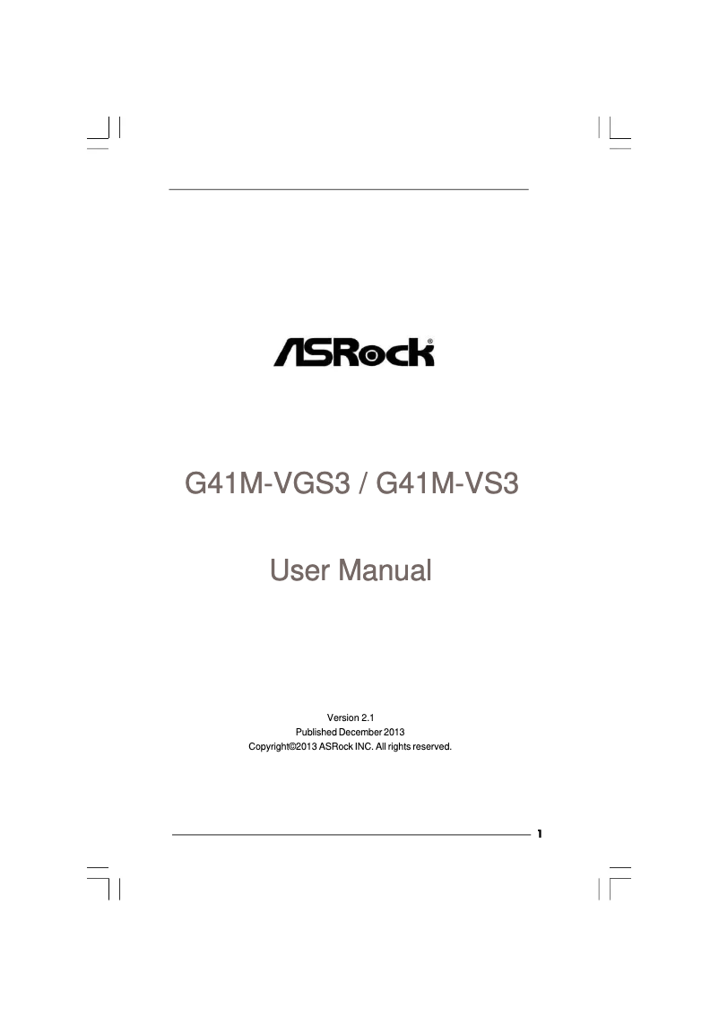 Page 1 de la notice Manuel utilisateur Asrock G41M-VS3 R2.0