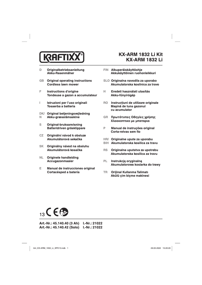 Page 1 de la notice Manuel utilisateur Kraftixx KX-ARM 1832 Li