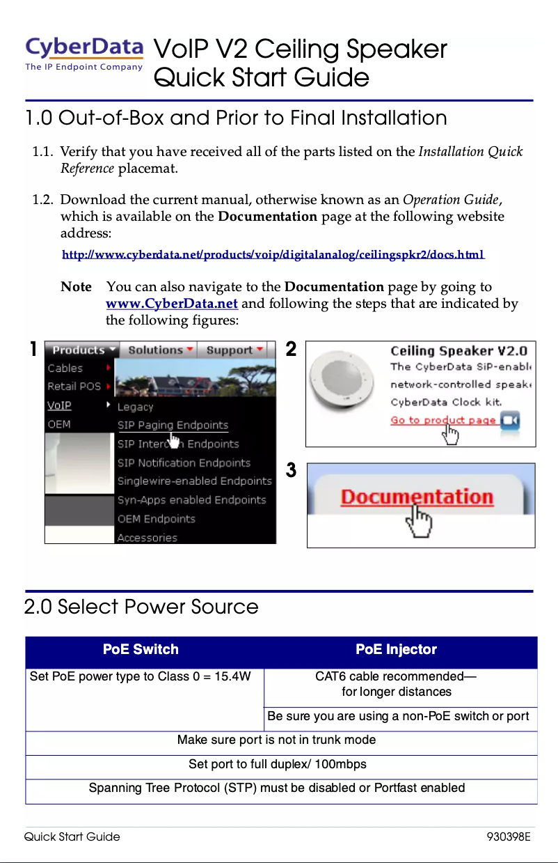 Page 1 de la notice Manuel utilisateur CyberData Systems SIP-enabled IP V2 011098B