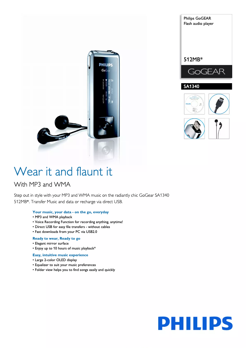 Page 1 of the manual Brochure Philips GoGear SA1340