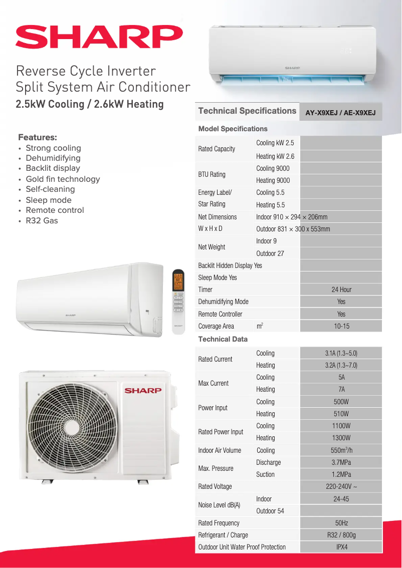 Página 1 del manual Ficha técnica Sharp AY-X9XEJ