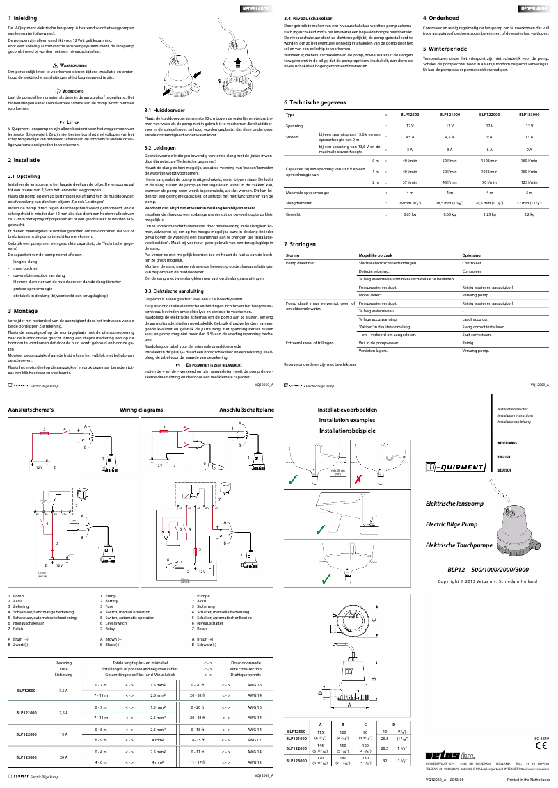 Page 1 de la notice Manuel utilisateur Vetus V-Quipment BLP123000
