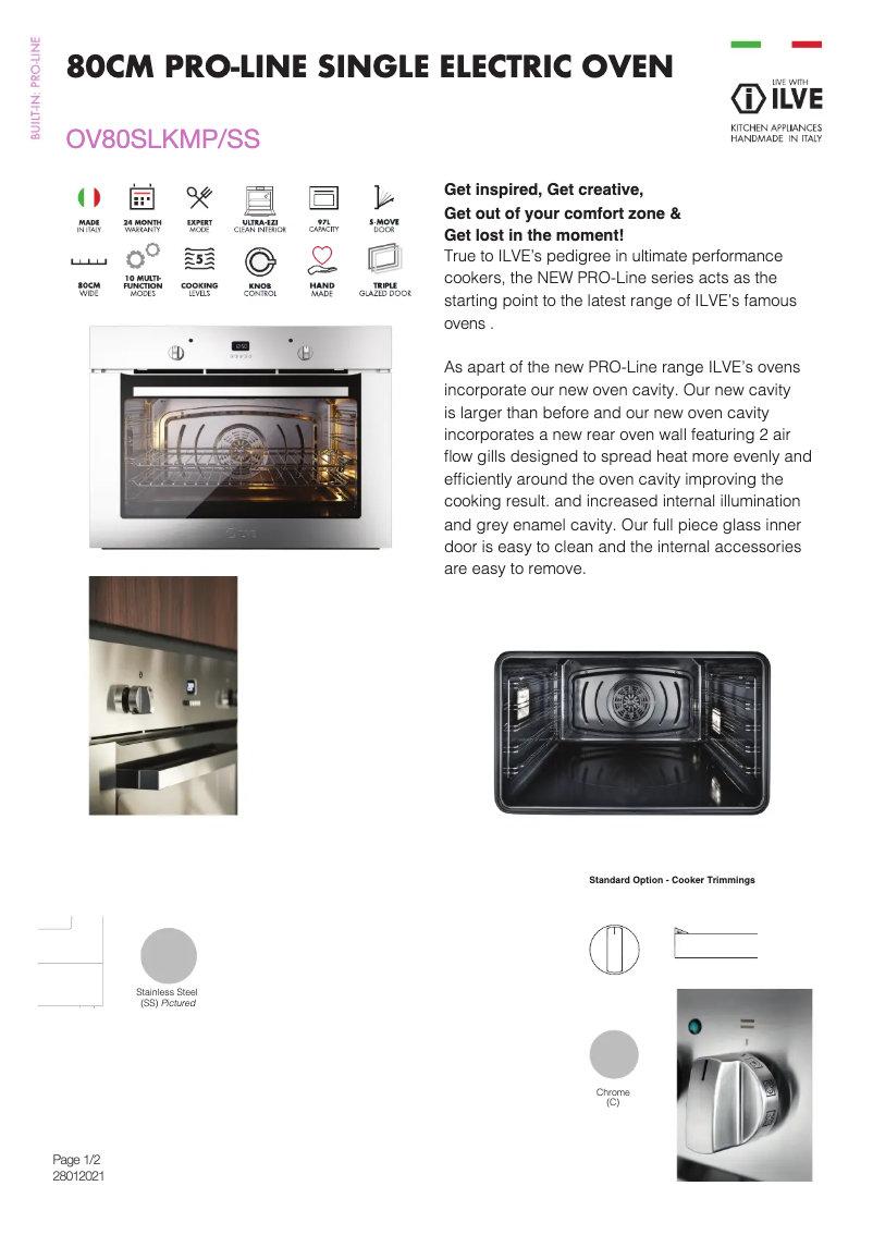 Page 1 de la notice Fiche technique Ilve OV80SLKMPSS