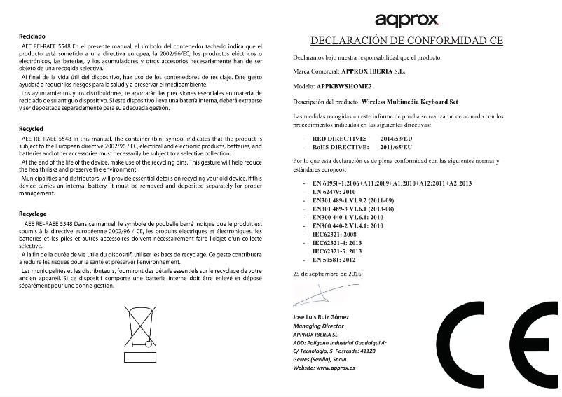 Page 1 de la notice Manuel utilisateur Approx appKBWSHOME2