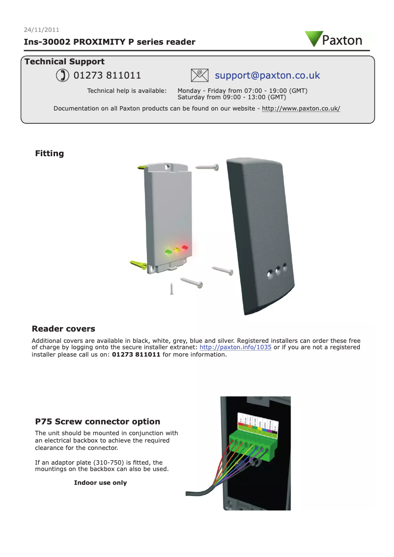 Page 1 de la notice Manuel utilisateur Paxton Proximity P50