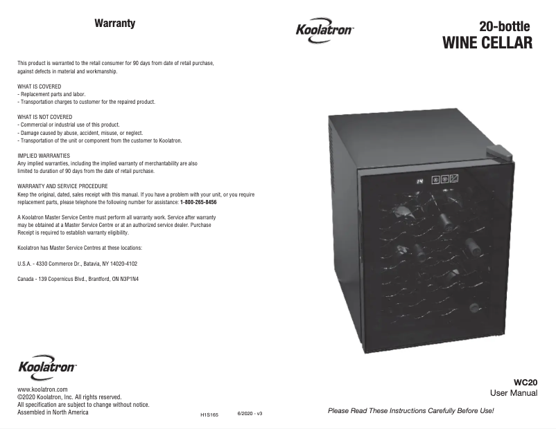 Page 1 de la notice Manuel utilisateur Koolatron WC20