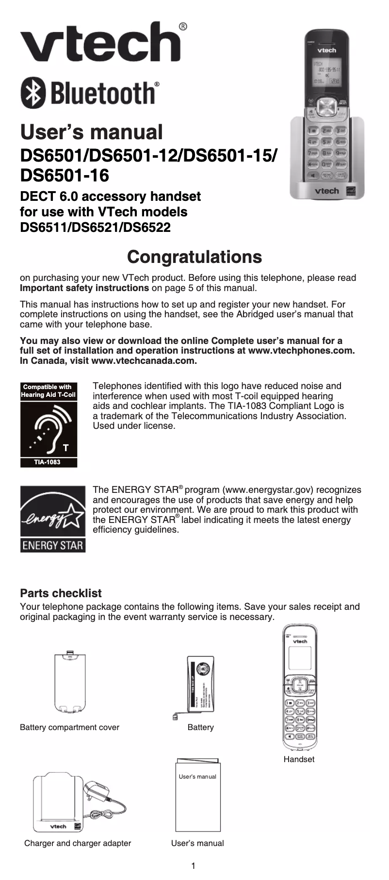 Página nº 1 - Manual de usuario Vtech DS6501