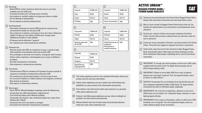 Page 1 de la notice Manuel utilisateur CAT Active Urban Rugged Powerbank