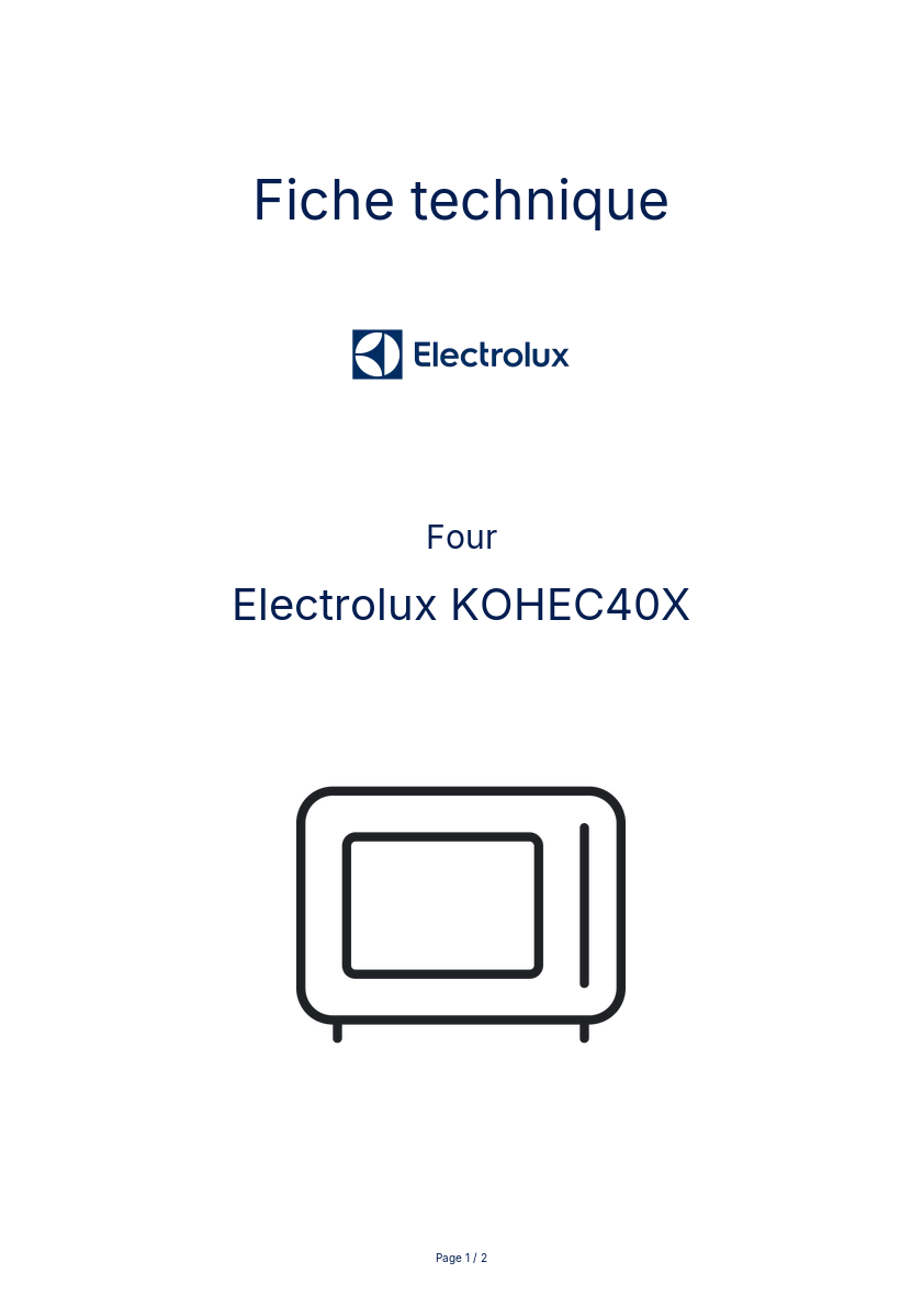 Page 1 de la notice Fiche technique Electrolux KOHEC40X