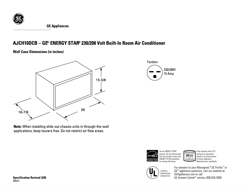 Página 1 del manual Ficha técnica GE AJCH10DCB