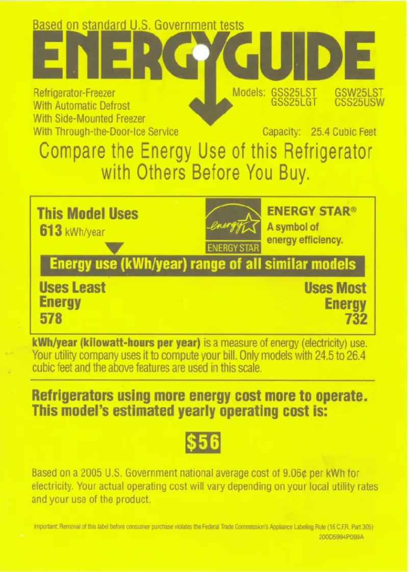 Page n°1 - Label énergétique GE GSS25LGTBB