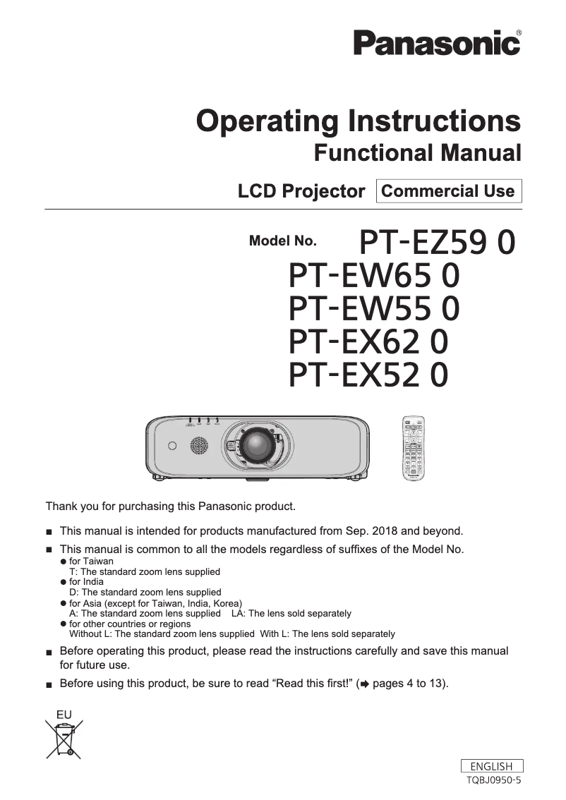 Page 1 of the manual User Manual Panasonic PT-EZ590E