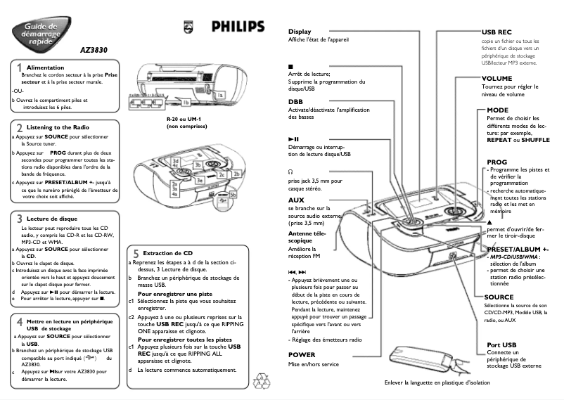 Page 1 of the manual Quick Start Guide Philips AZ3830