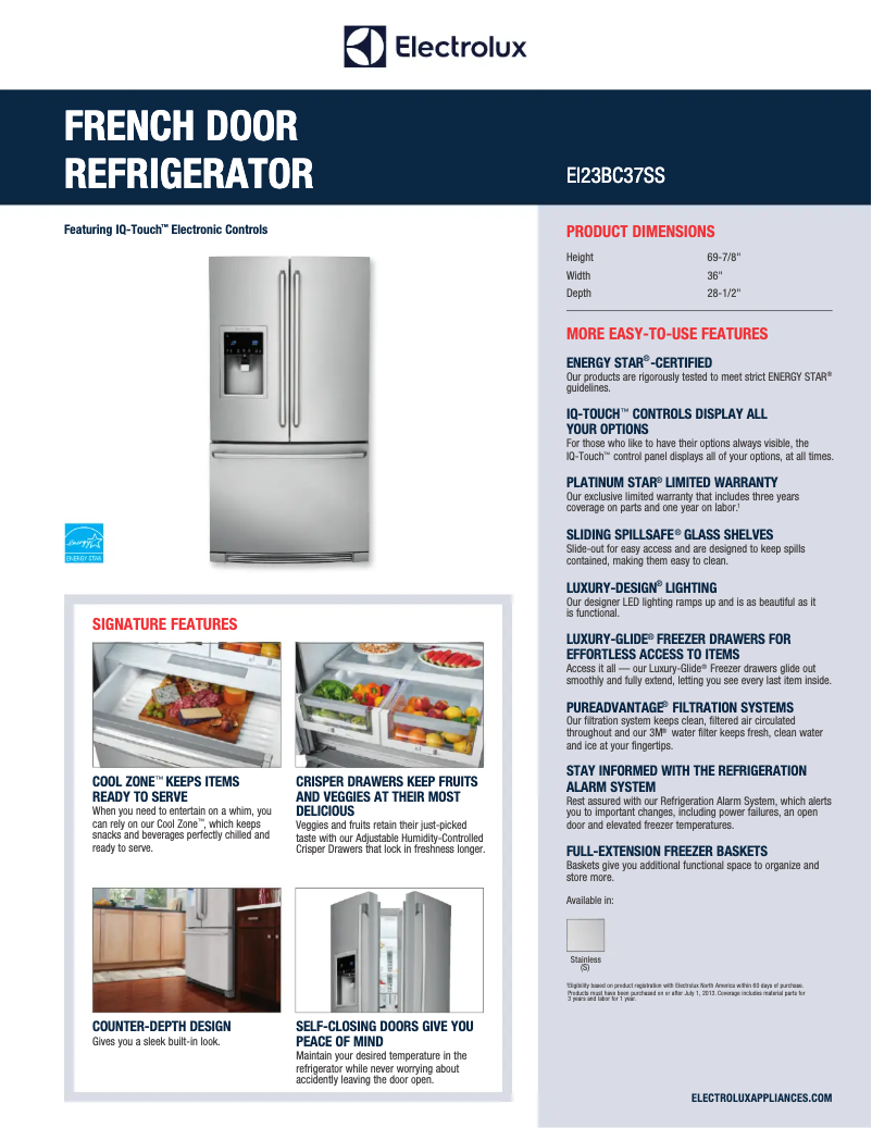 Página 1 del manual Ficha técnica Electrolux EI23BC37S