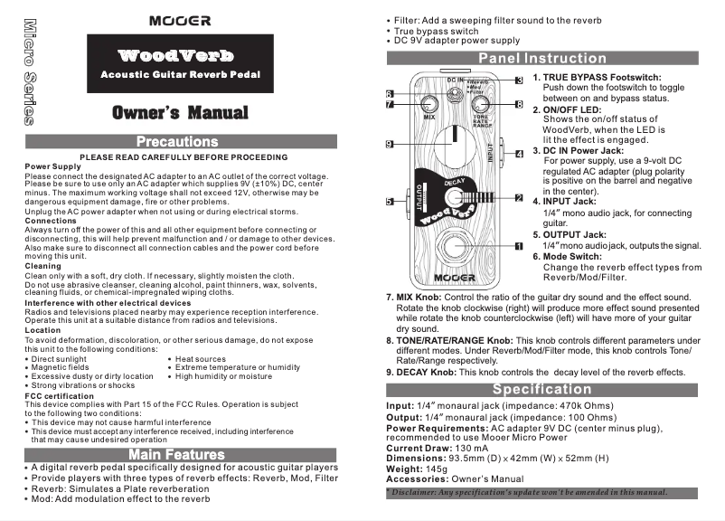 Página 1 del manual Manual de usuario Mooer WoodVerb