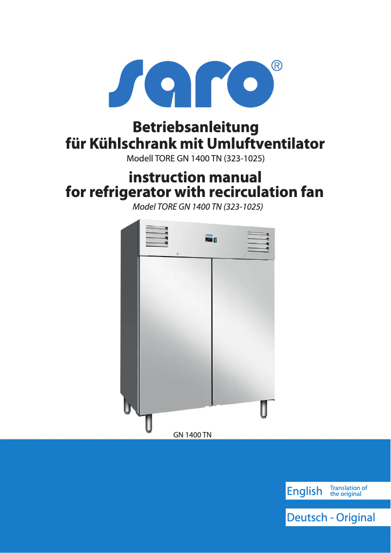 Page 1 de la notice Manuel utilisateur Saro TORE GN 1400 TN