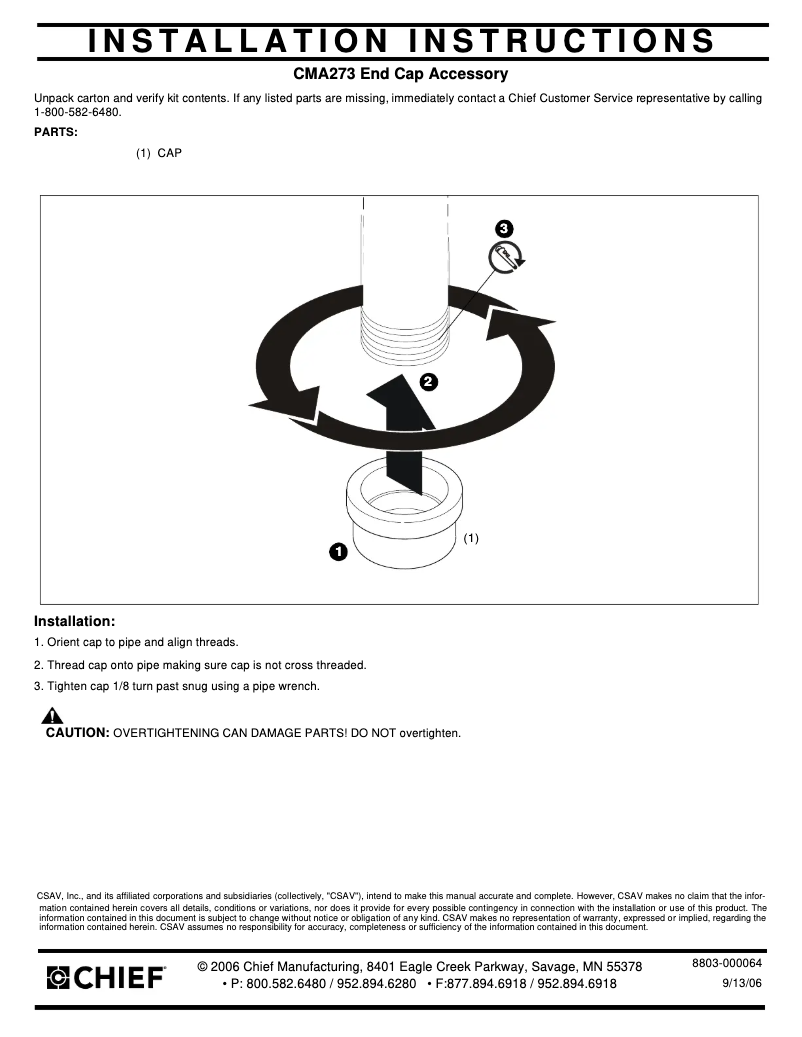 Page 1 de la notice Manuel utilisateur Chief CMA273