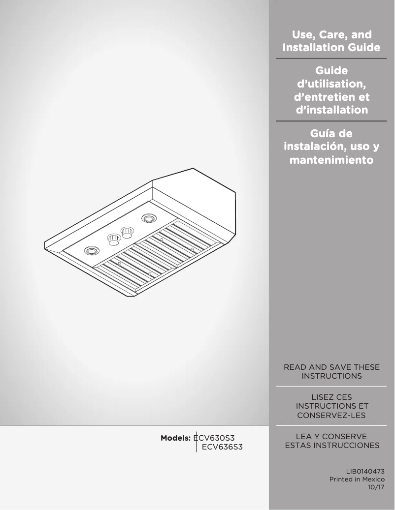 Page 1 de la notice Manuel utilisateur Elica Cervinia ECV636S3