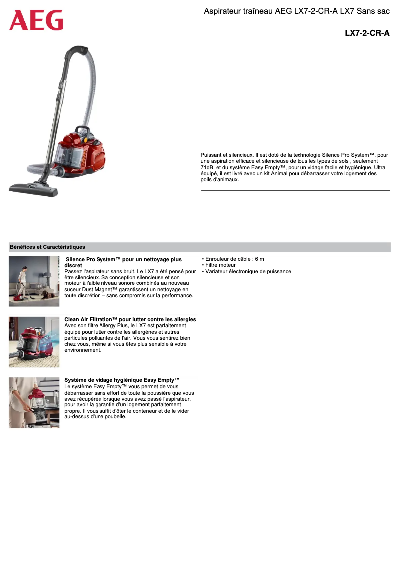 Página 1 del manual Ficha técnica AEG LX7-2-CR-A