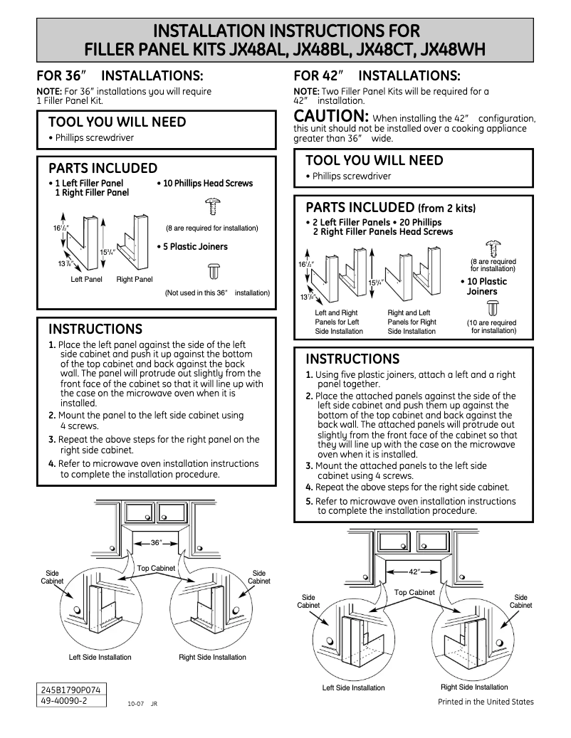 Page 1 of the manual User Manual GE JX48WH