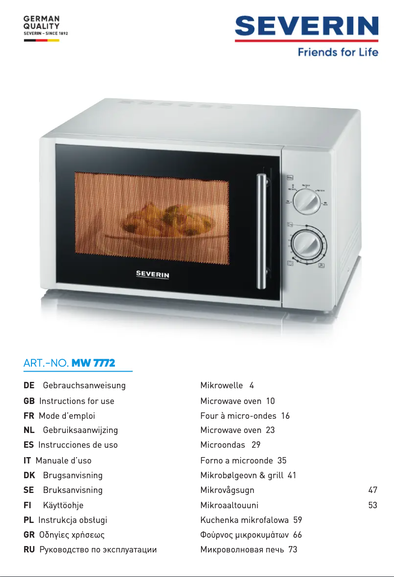 Page 1 de la notice Manuel utilisateur Severin MW 7772