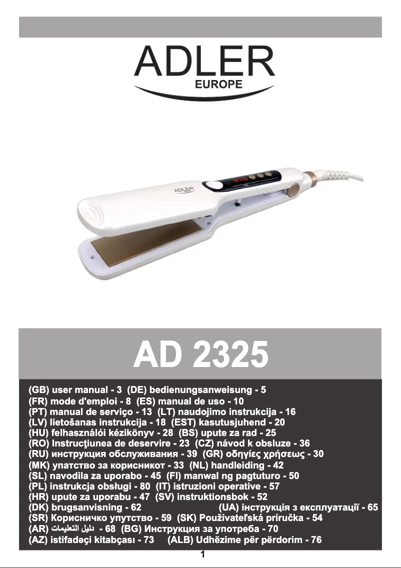 Page 1 de la notice Manuel utilisateur Adler AD 2325