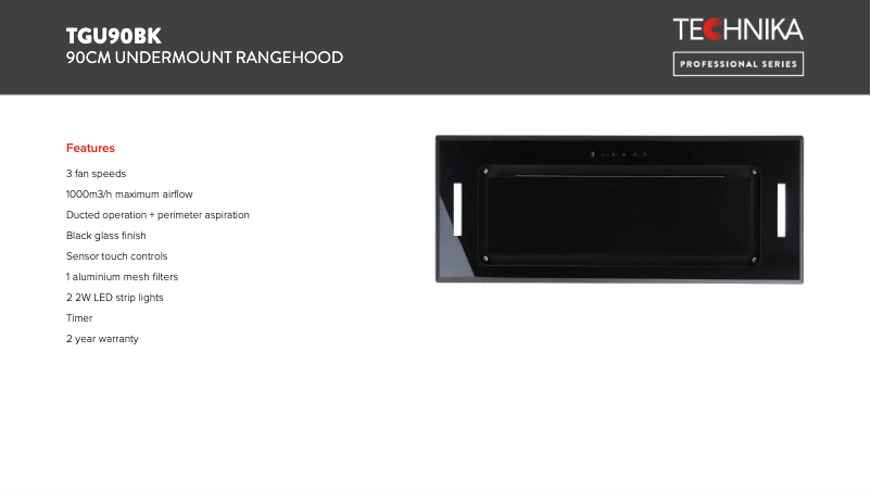 Página 1 del manual Ficha técnica Technika TGU90BK