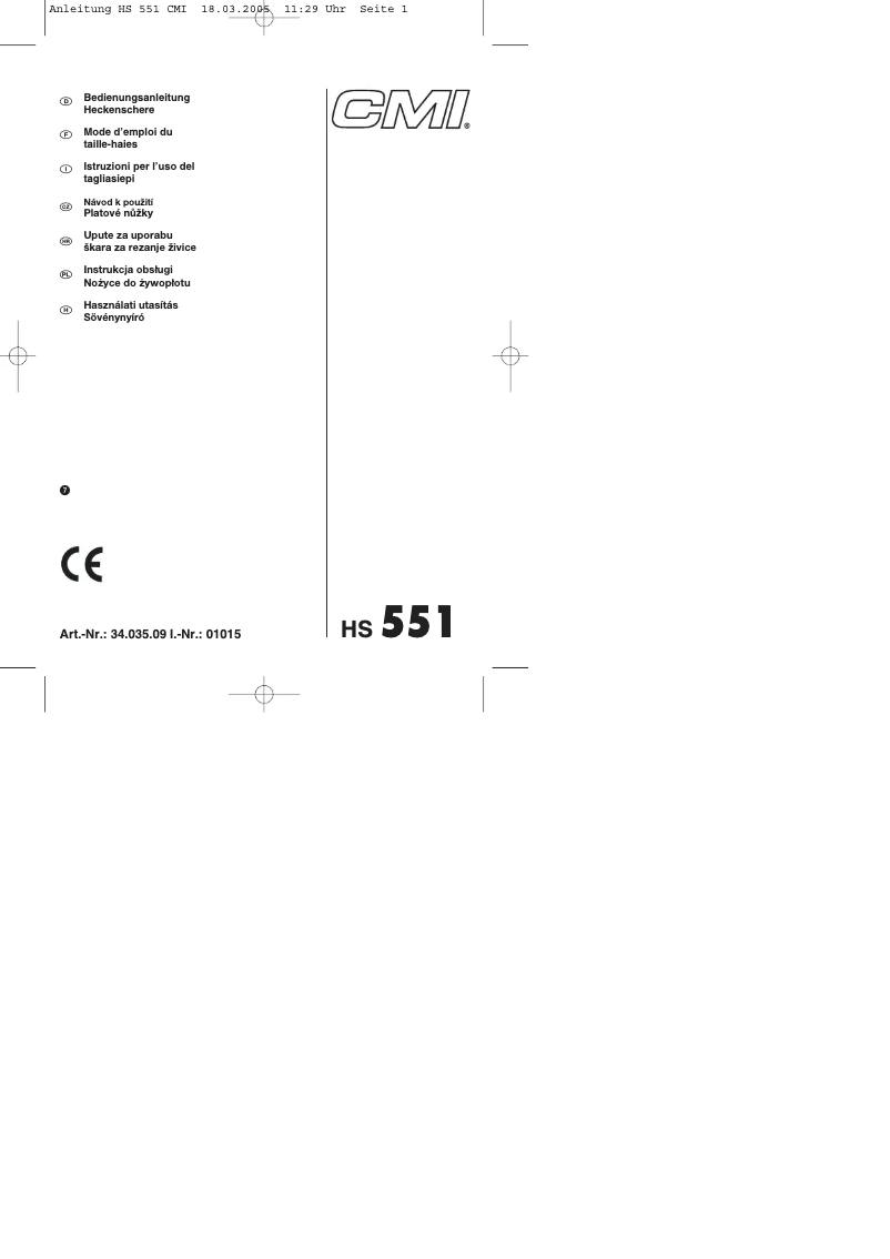 Page 1 de la notice Manuel utilisateur CMI HS 551